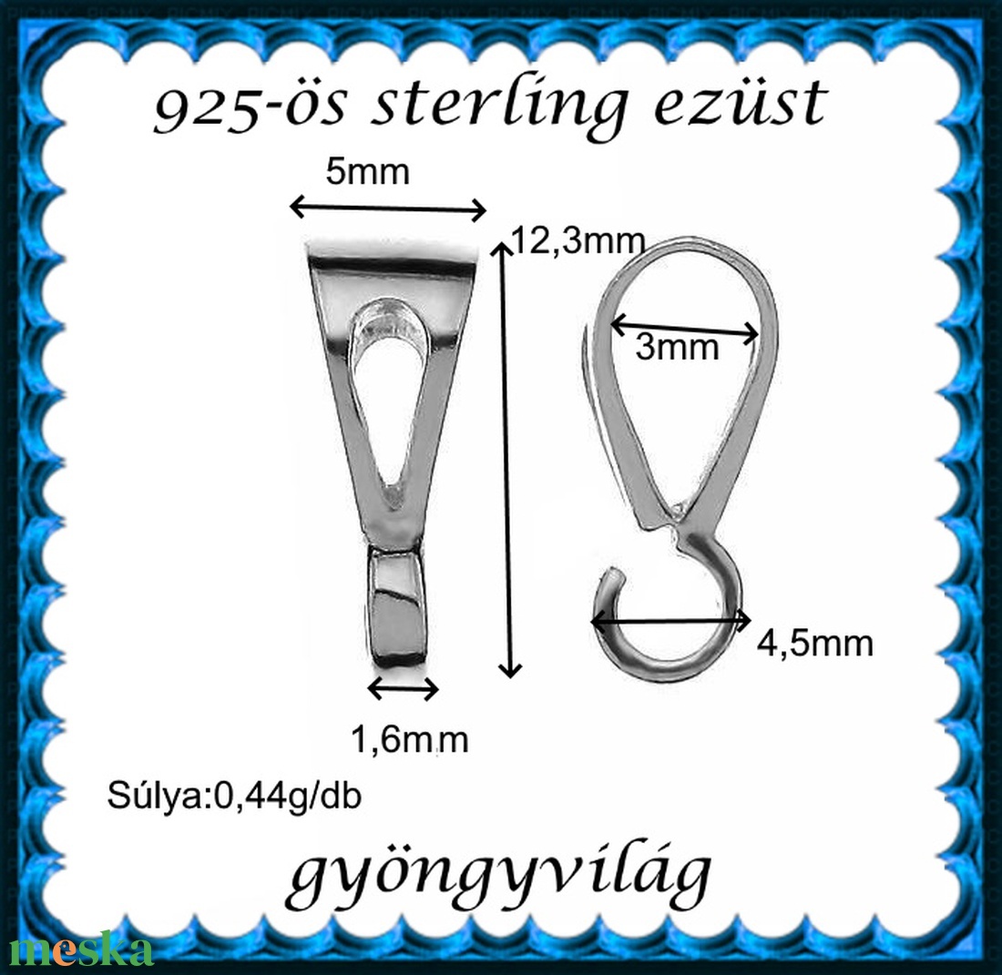 925-ös sterling ezüst ékszerkellék: medáltartó, medálkapocs EMT 46 - kellékek & szerszámok - ékszerkellék - medáltartó, medálkapocs - Meska.hu