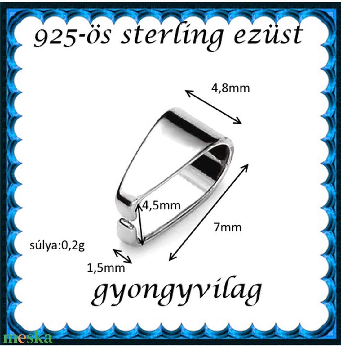 925-ös sterling ezüst ékszerkellék: medáltartó, medálkapocs EMK 79e - kellékek & szerszámok - ékszerkellék - medáltartó, medálkapocs - Meska.hu