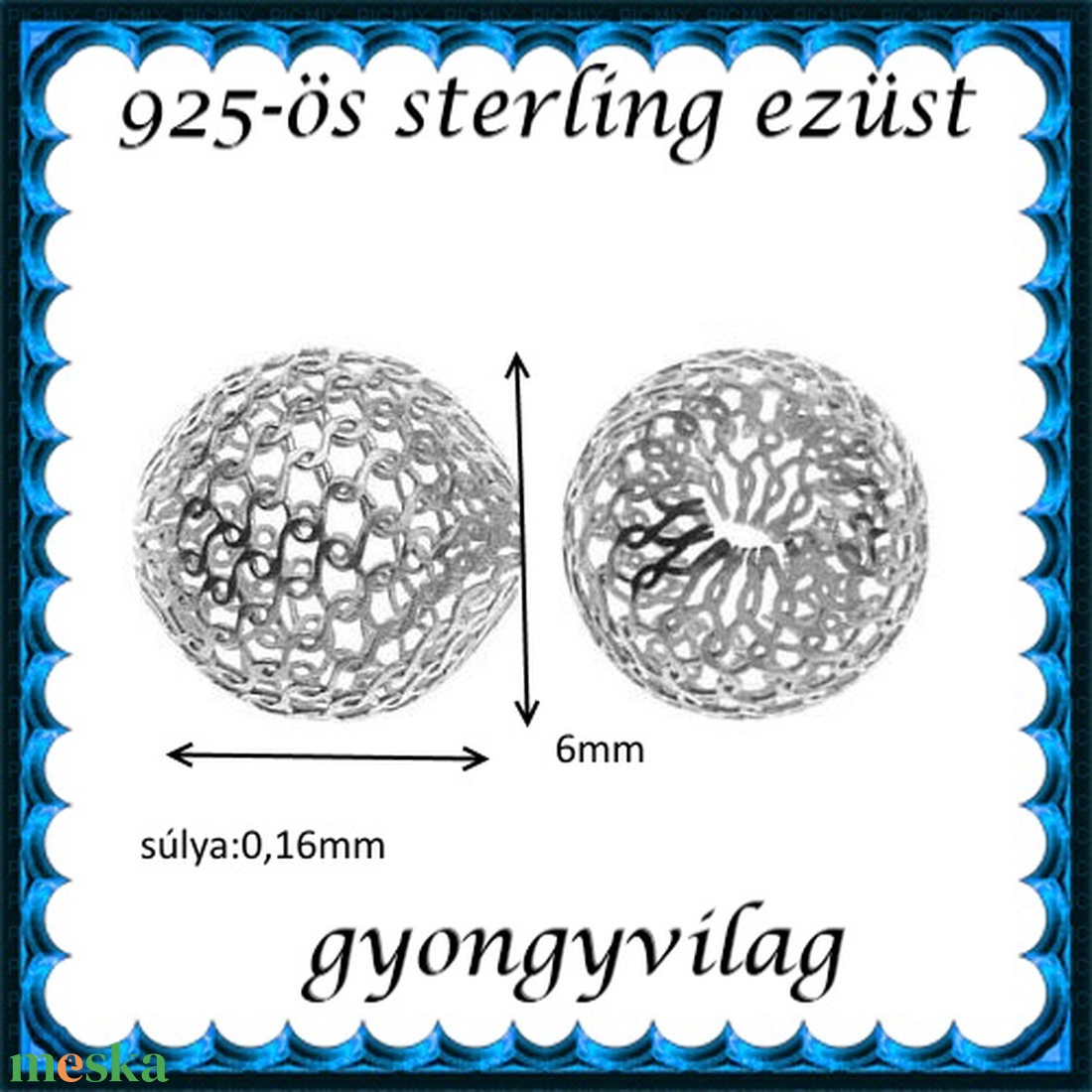 925-ös sterling ezüst ékszerkellék: köztes / gyöngy / dísz EKÖ 26-6 1db/cs - kellékek & szerszámok - gyöngyfűzés kellékek - fém köztesek - Meska.hu