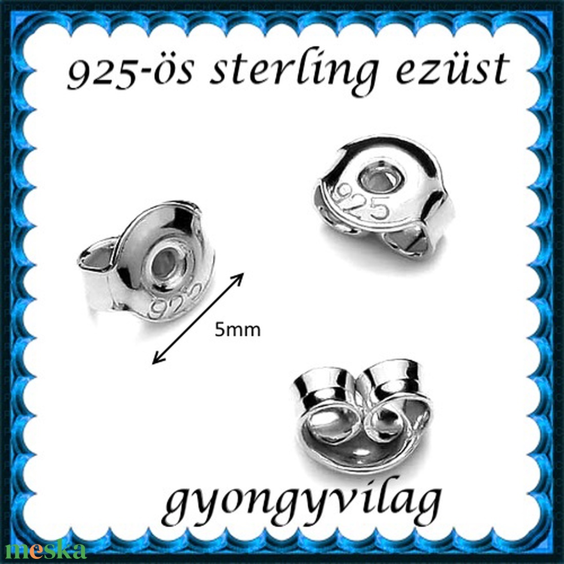 925-ös sterling ezüst ékszerkellék: fülbevalóalap bedugós EFK B 27-5e - kellékek & szerszámok - gyöngyfűzés kellékek - egyéb alkatrész - Meska.hu