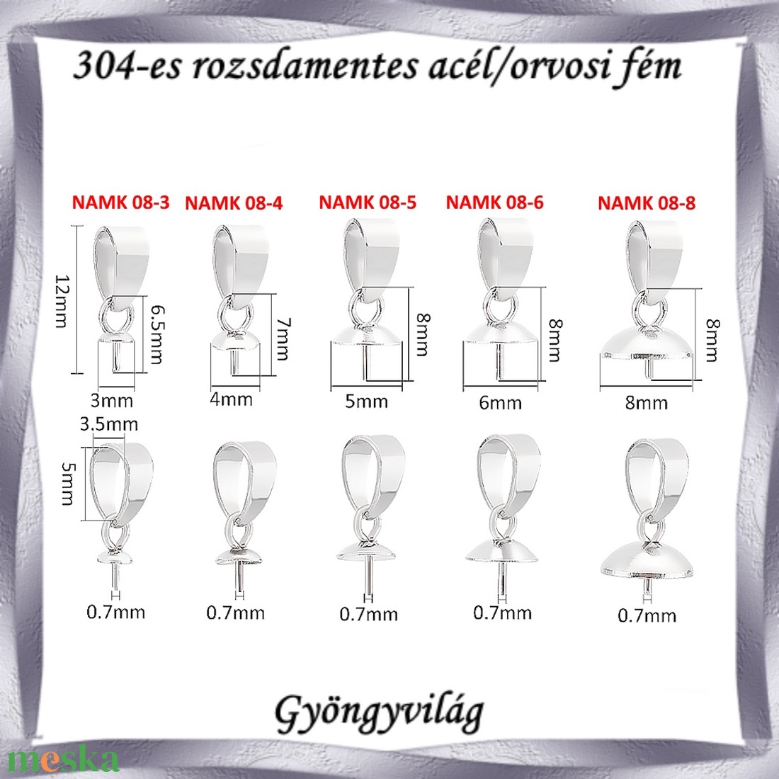 304 Nemes acél ékszerkellék: medálkapocs NAMK 08 több méretben - kellékek & szerszámok - ékszerkellék - medáltartó, medálkapocs - Meska.hu