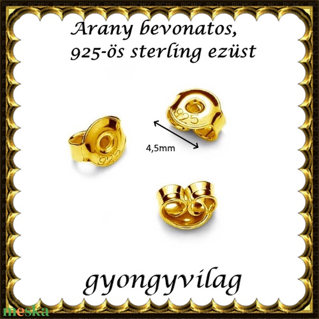 925-ös sterling ezüst ékszerkellék: fülbevalóalap bedugós EFK B 27-4,5   ezüst/arany - kellékek & szerszámok - ékszerkellék - fülbevaló alap - Meska.hu