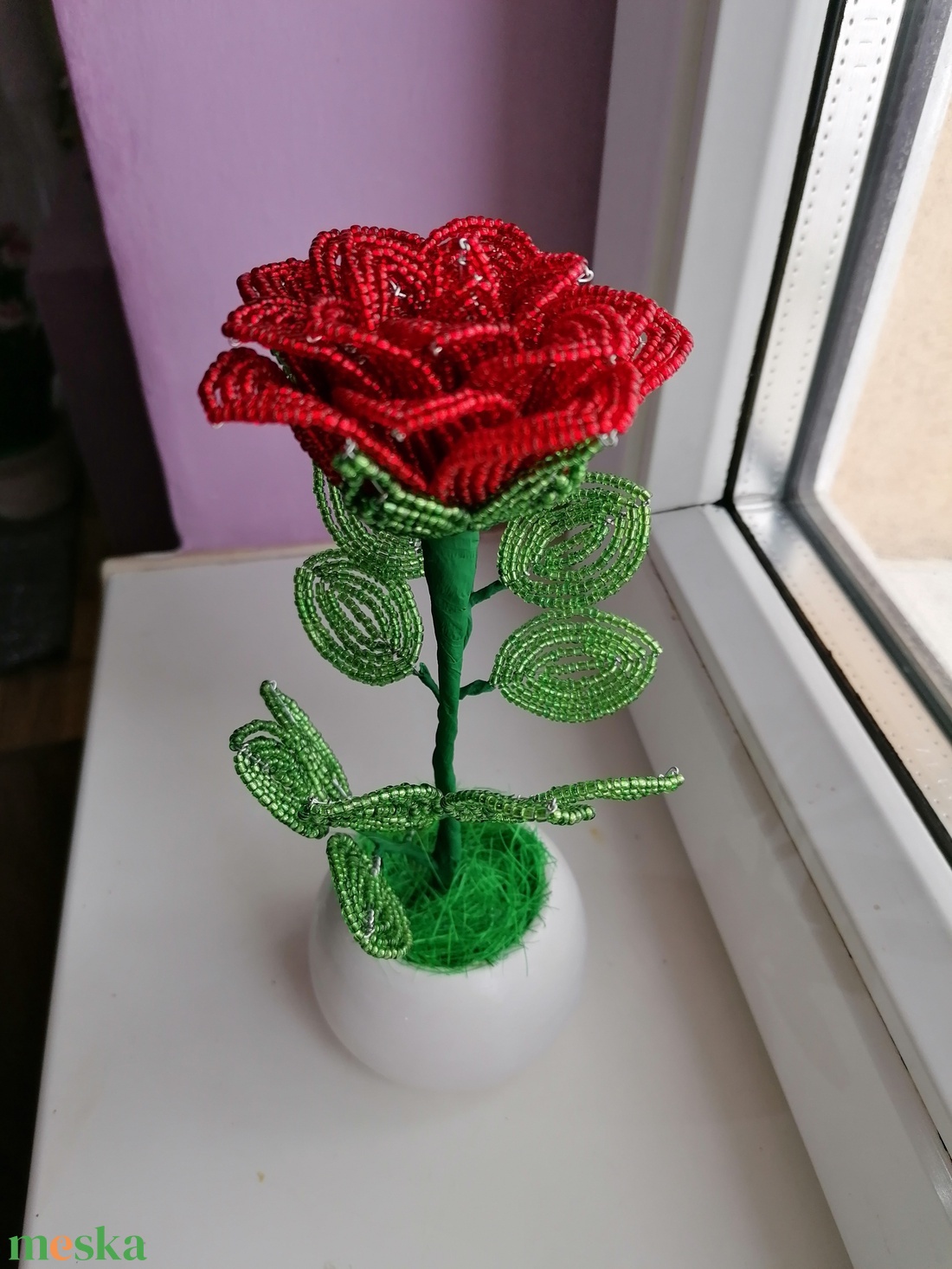 Gyöngyből készült rózsa - otthon & életmód - dekoráció - virágdísz és tartó - csokor & virágdísz - Meska.hu