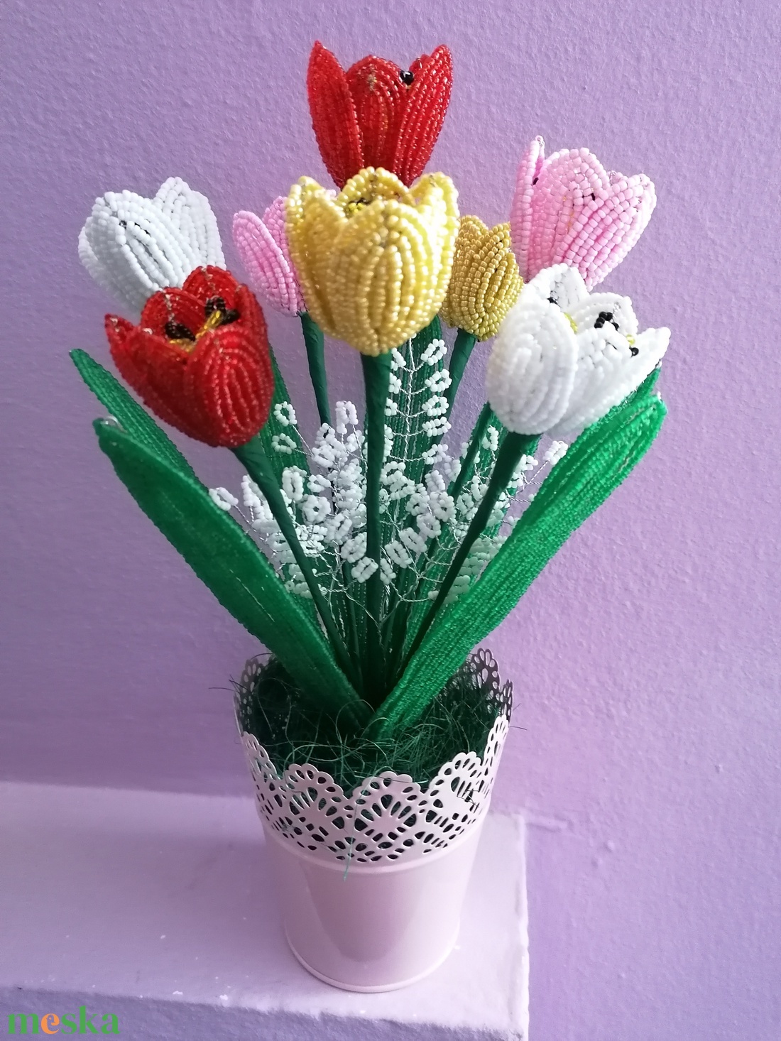 Gyöngyből készült tulipáncsokor - otthon & életmód - dekoráció - virágdísz és tartó - csokor & virágdísz - Meska.hu