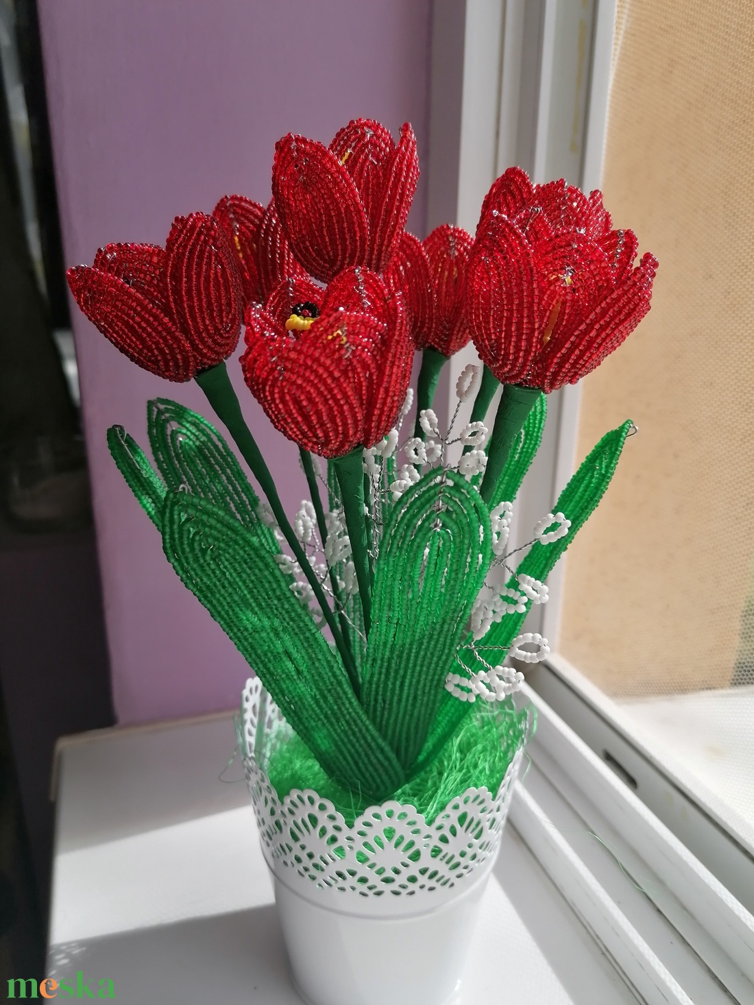 Gyöngyből készült tulipáncsokor - otthon & életmód - dekoráció - virágdísz és tartó - csokor & virágdísz - Meska.hu