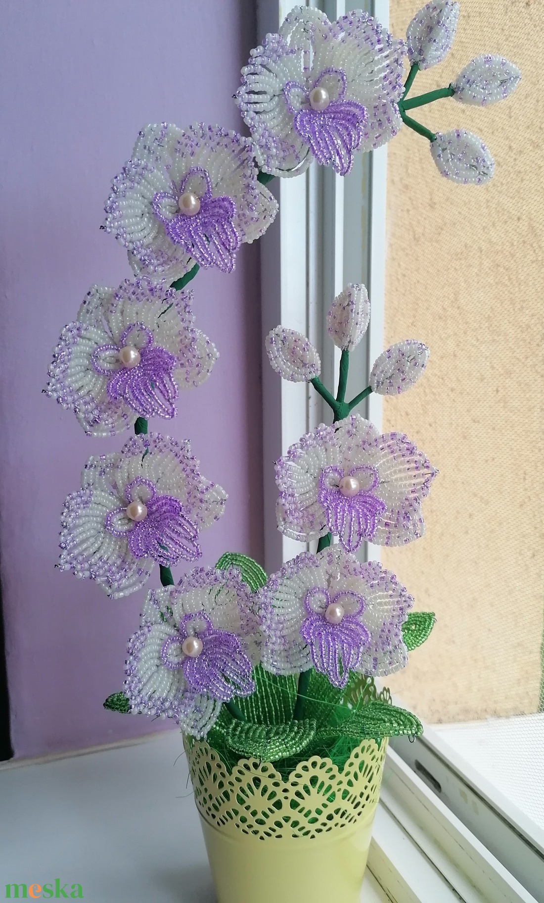 Gyöngyből készült orchidea - otthon & életmód - dekoráció - virágdísz és tartó - csokor & virágdísz - Meska.hu