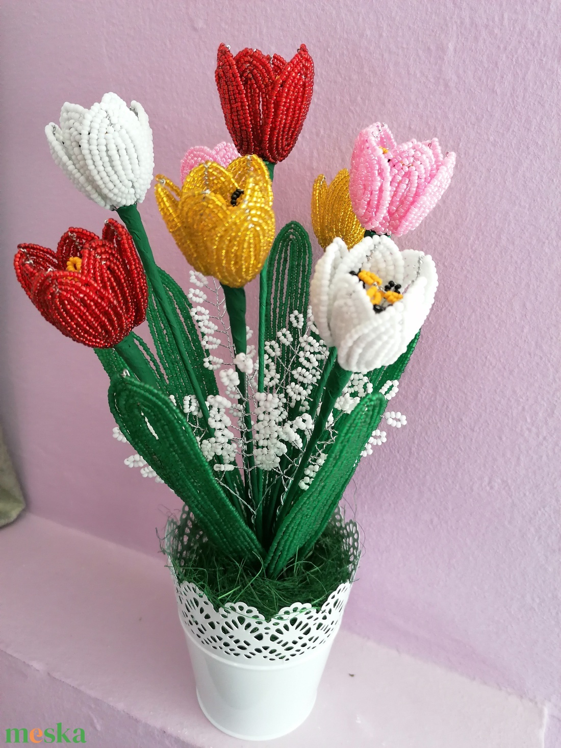 Gyöngyből készült tulipáncsokor - otthon & életmód - dekoráció - virágdísz és tartó - csokor & virágdísz - Meska.hu Gyöngyből készült tulipáncsokor - otthon & életmód - dekoráció - virágdísz és tartó - csokor & virágdísz - Meska.hu