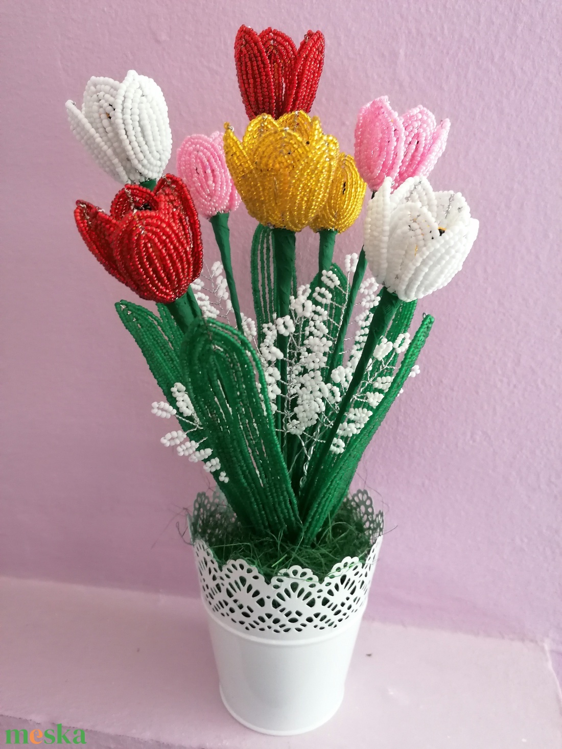 Gyöngyből készült tulipáncsokor - otthon & életmód - dekoráció - virágdísz és tartó - csokor & virágdísz - Meska.hu Gyöngyből készült tulipáncsokor - otthon & életmód - dekoráció - virágdísz és tartó - csokor & virágdísz - Meska.hu