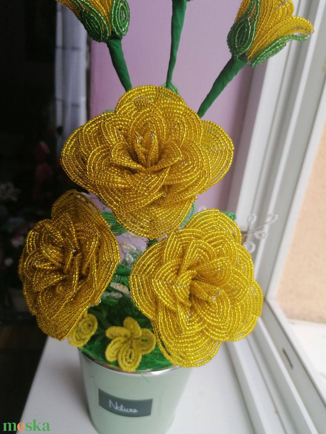 Gyöngyből készült sárga rózsa - otthon & életmód - dekoráció - virágdísz és tartó - csokor & virágdísz - Meska.hu