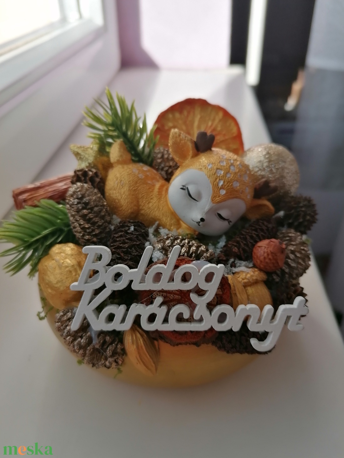 Karácsonyi asztali dísz őzikével - karácsony - karácsonyi lakásdekoráció - ünnepi asztaldekoráció - Meska.hu