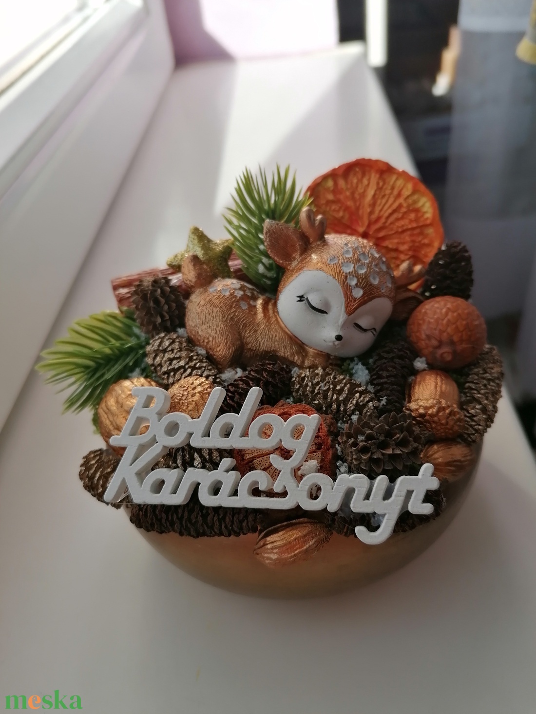 Karácsonyi asztali dísz őzikével - karácsony - karácsonyi lakásdekoráció - ünnepi asztaldekoráció - Meska.hu