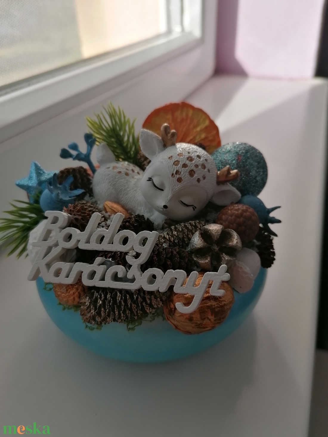 Karácsonyi asztali dísz őzikével - karácsony - karácsonyi lakásdekoráció - ünnepi asztaldekoráció - Meska.hu