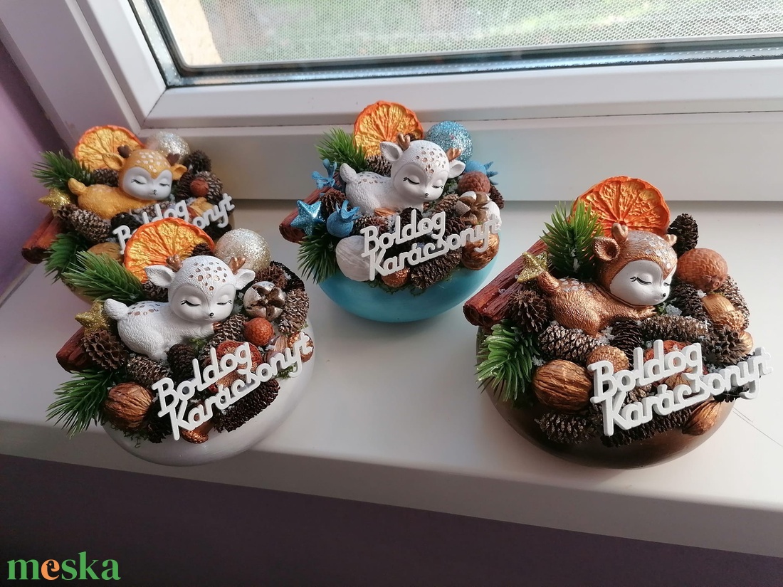 Karácsonyi asztali dísz őzikével - karácsony - karácsonyi lakásdekoráció - ünnepi asztaldekoráció - Meska.hu