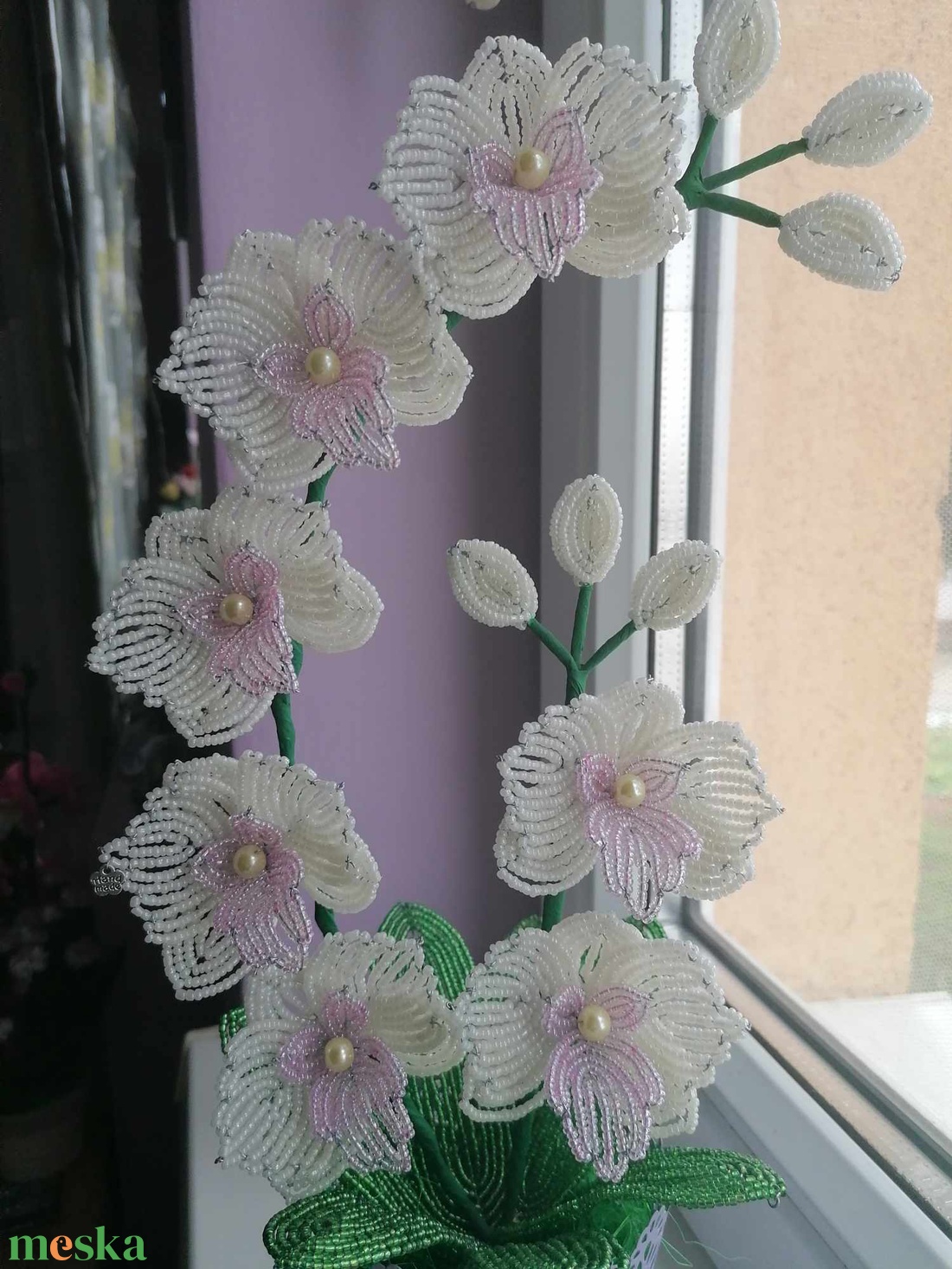 Akciós! gyöngyből készült orchidea - otthon & életmód - dekoráció - virágdísz és tartó - csokor & virágdísz - Meska.hu