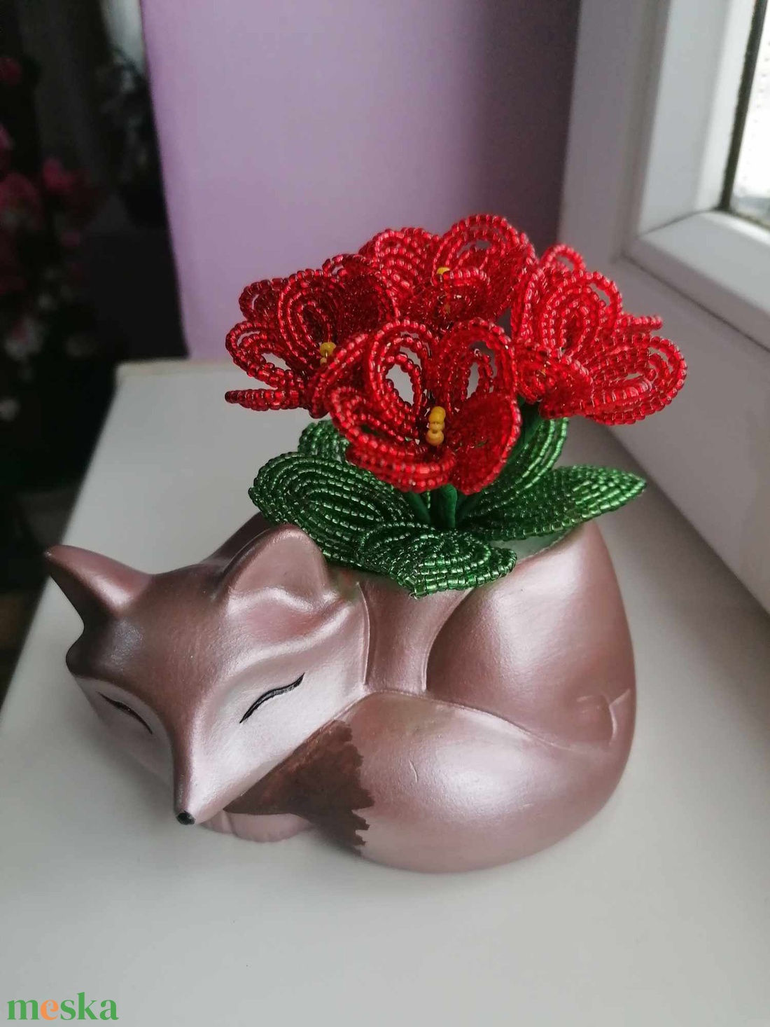 Róka fokföldi ibolyával - esküvő - dekoráció - asztaldísz - Meska.hu Róka fokföldi ibolyával - esküvő - dekoráció - asztaldísz - Meska.hu