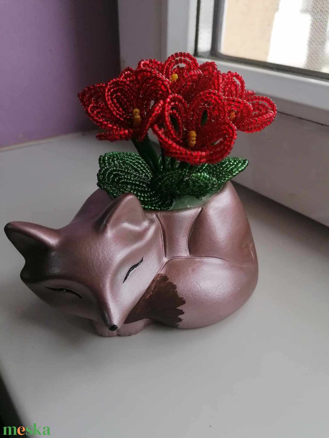 Róka fokföldi ibolyával - esküvő - dekoráció - asztaldísz - Meska.hu Róka fokföldi ibolyával - esküvő - dekoráció - asztaldísz - Meska.hu