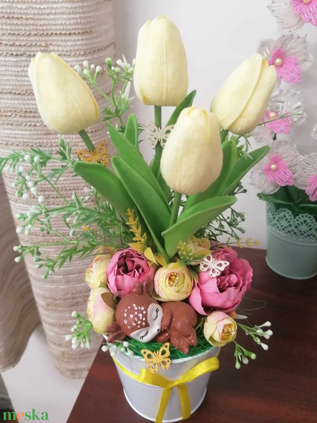 Tulipán csokor élethű gumi tulipánból őzikével - otthon & életmód - dekoráció - virágdísz és tartó - csokor & virágdísz - Meska.hu