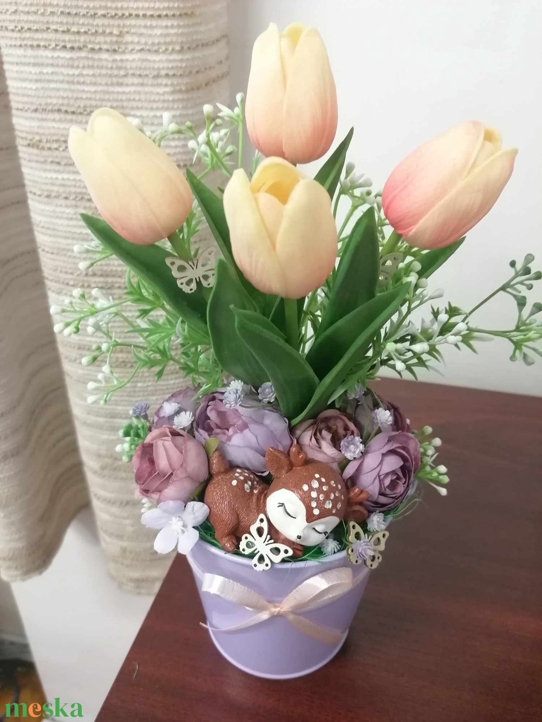 Tulipán csokor élethű gumi tulipánból őzikével - otthon & életmód - dekoráció - virágdísz és tartó - csokor & virágdísz - Meska.hu