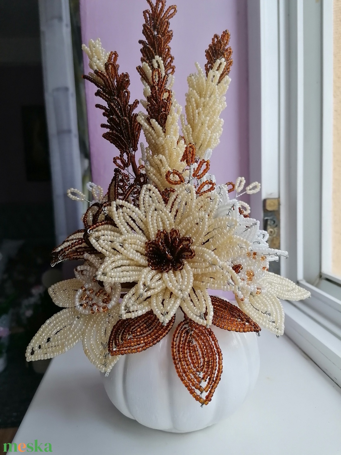 Őszi asztali dísz tök kaspóban - otthon & életmód - dekoráció - asztal és polc dekoráció - asztaldísz - Meska.hu