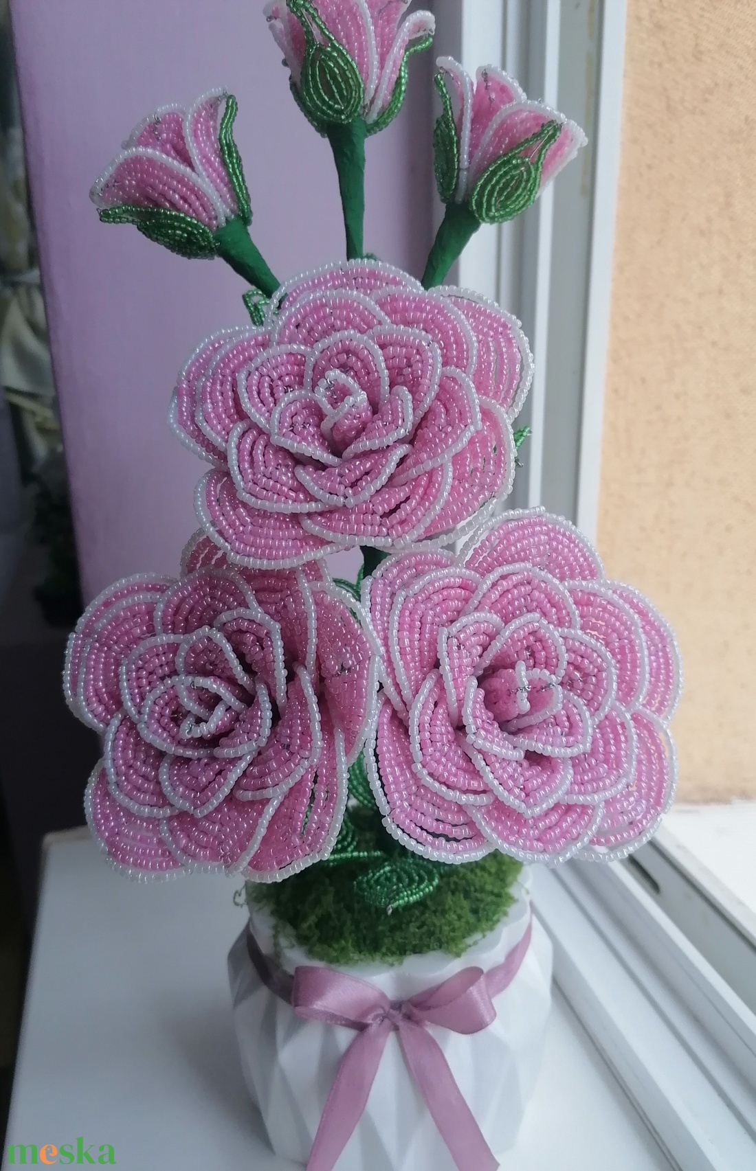 Gyöngyből készült rózsa - otthon & életmód - dekoráció - virágdísz és tartó - csokor & virágdísz - Meska.hu