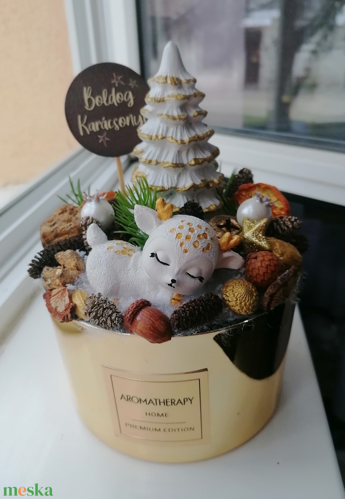 Karácsonyi asztali dísz őzikével - karácsony - karácsonyi lakásdekoráció - ünnepi asztaldekoráció - Meska.hu