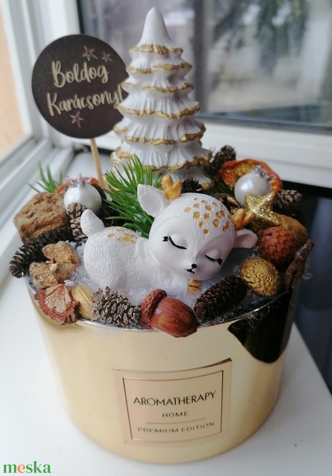 Karácsonyi asztali dísz őzikével - karácsony - karácsonyi lakásdekoráció - ünnepi asztaldekoráció - Meska.hu