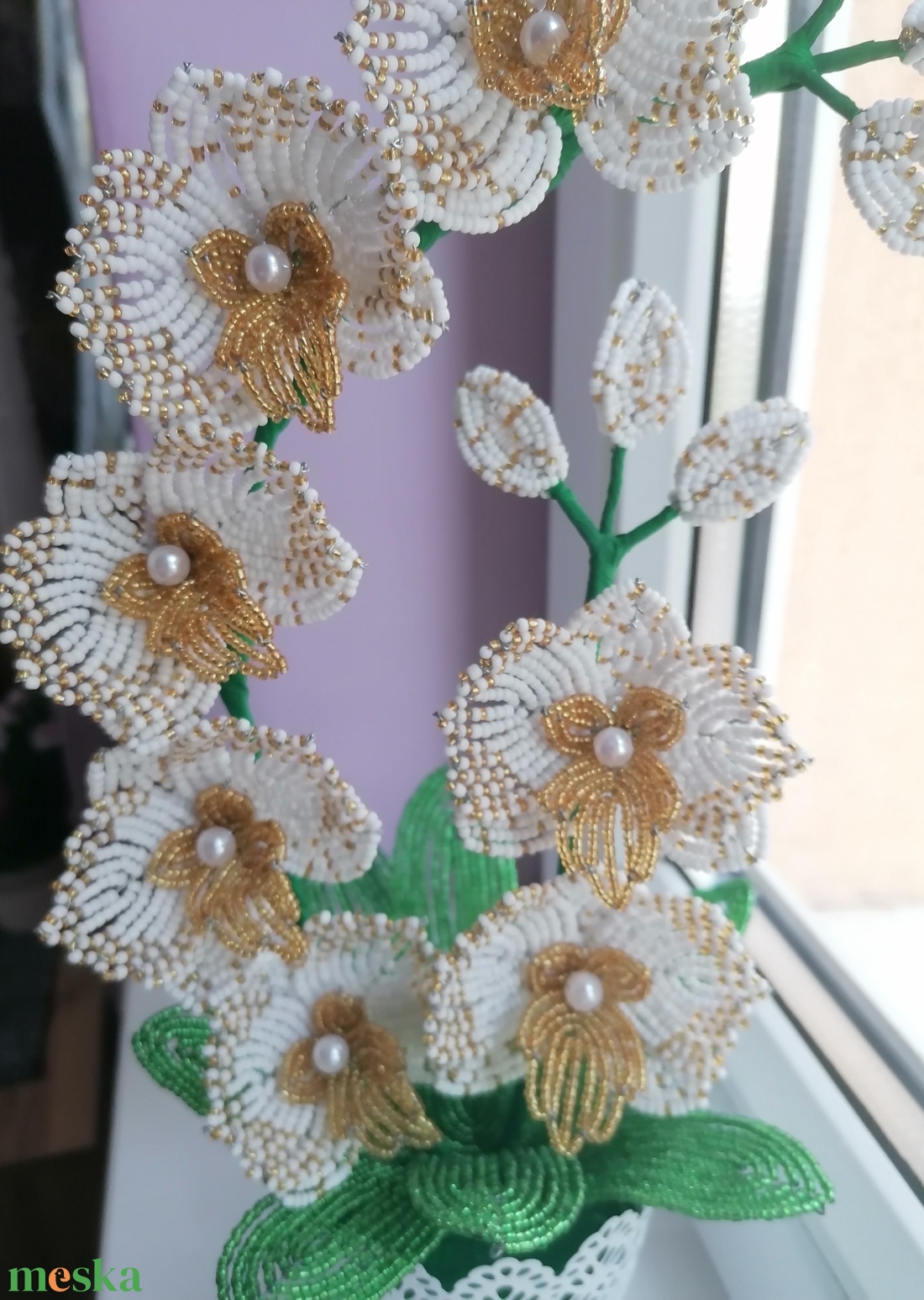 Gyöngyből készült orchidea - otthon & életmód - dekoráció - virágdísz és tartó - csokor & virágdísz - Meska.hu