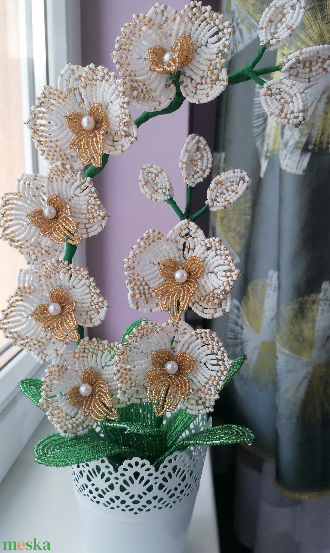 Gyöngyből készült orchidea - otthon & életmód - dekoráció - virágdísz és tartó - csokor & virágdísz - Meska.hu