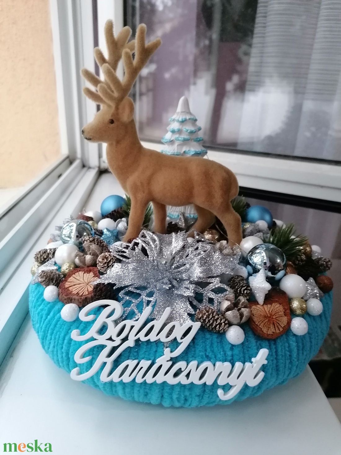 Karácsonyi asztali dísz szarvasokkal - karácsony - karácsonyi lakásdekoráció - ünnepi asztaldekoráció - Meska.hu