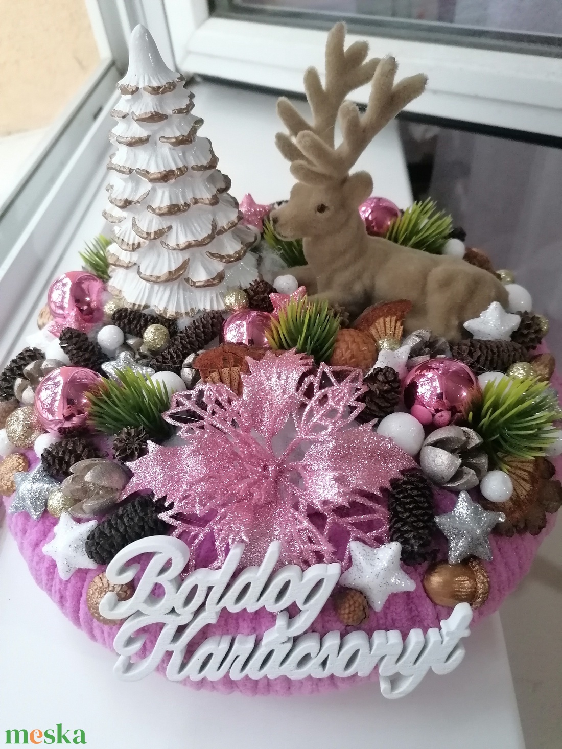 Karácsonyi asztali dísz szarvasokkal - karácsony - karácsonyi lakásdekoráció - ünnepi asztaldekoráció - Meska.hu