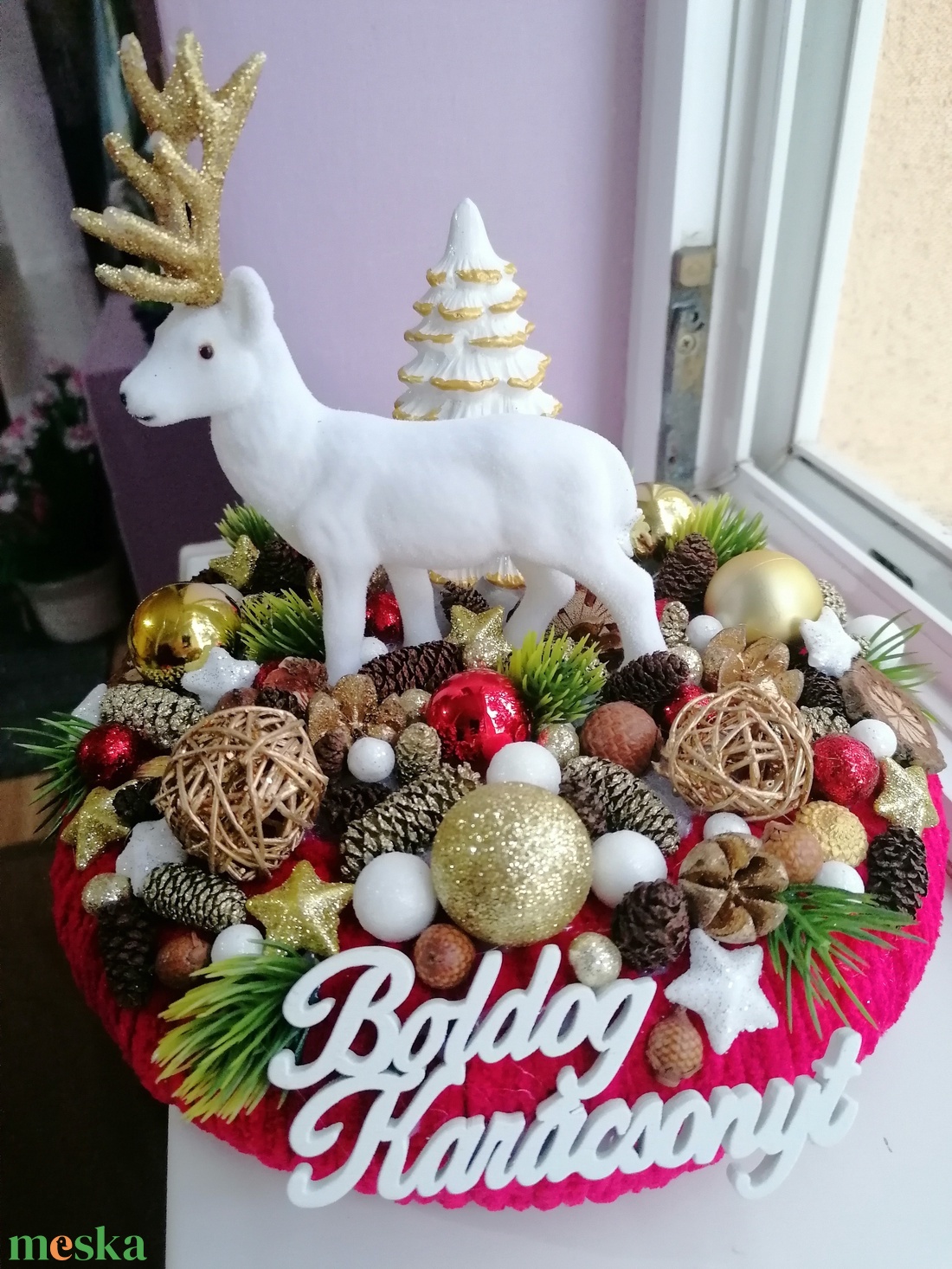 Karácsonyi asztali dísz szarvasokkal - karácsony - karácsonyi lakásdekoráció - ünnepi asztaldekoráció - Meska.hu