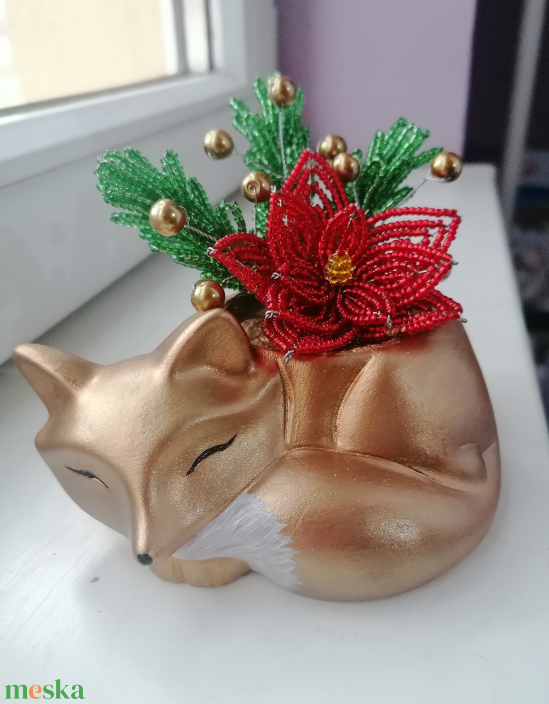 Karácsonyi róka réz színben - otthon & életmód - dekoráció - asztal és polc dekoráció - asztaldísz - Meska.hu