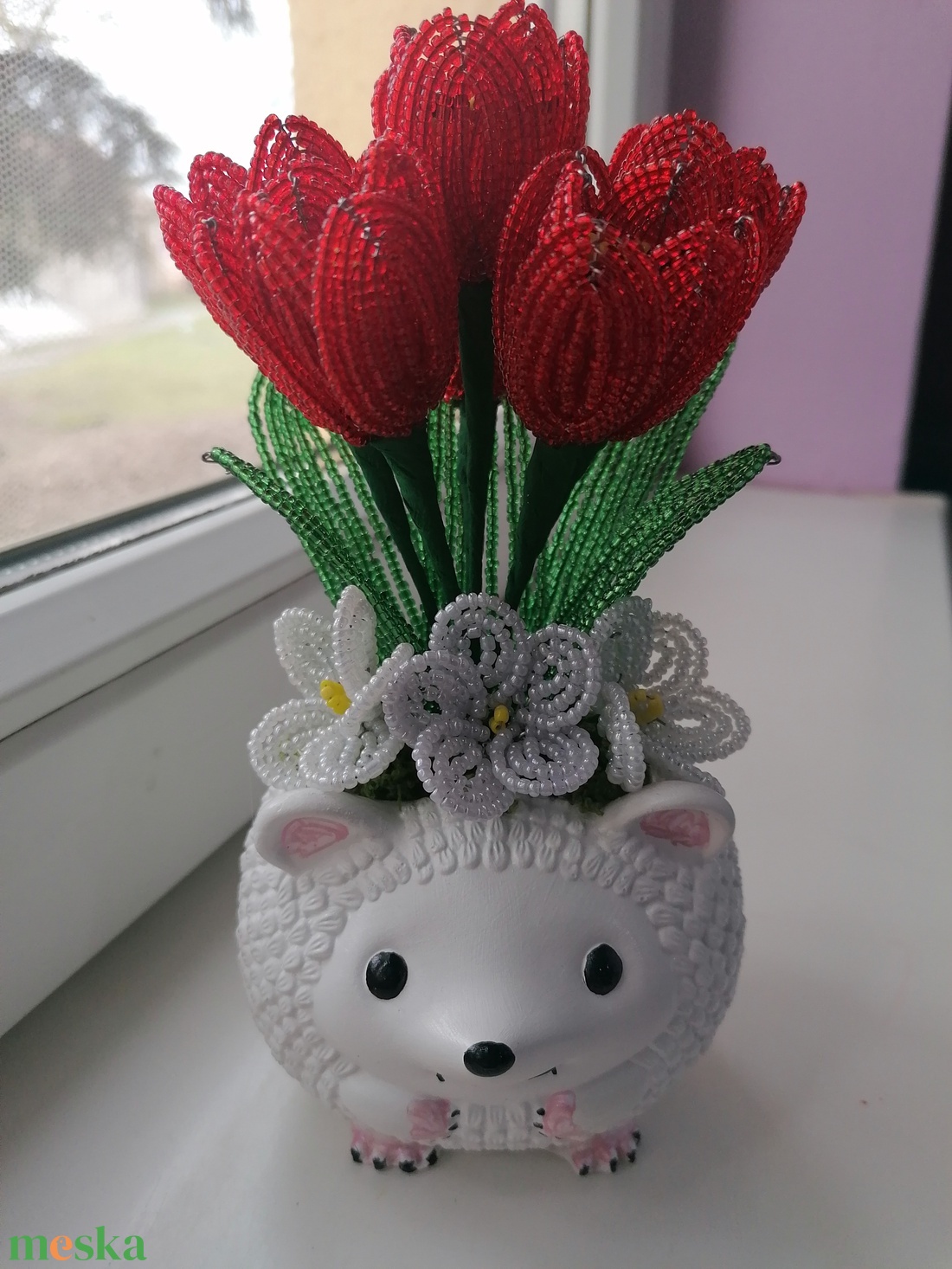 Tulipán süni kaspóban  - esküvő - dekoráció - asztaldísz - Meska.hu