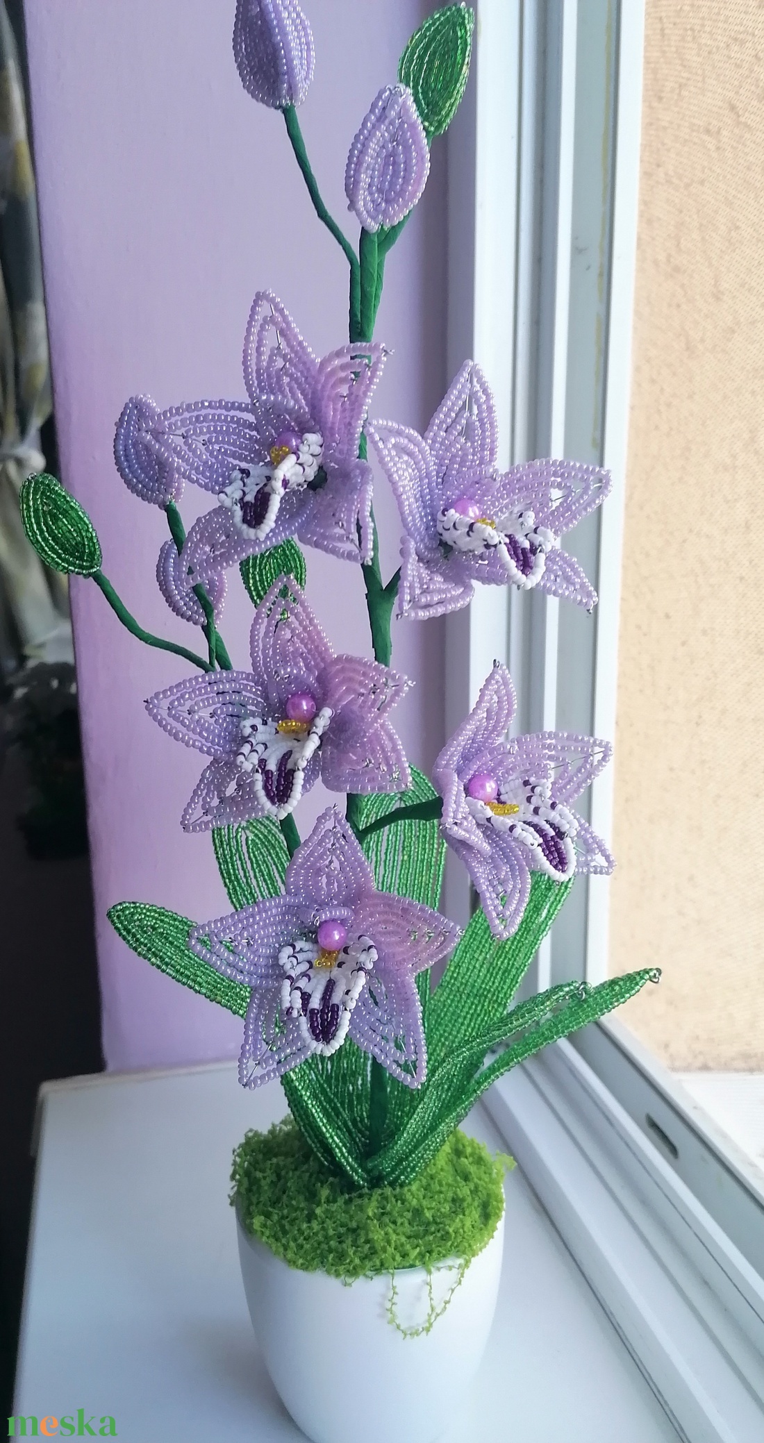 Gyöngyből készült orchidea - otthon & életmód - virágdekoráció - virágdíszek - asztali virágdísz - Meska.hu