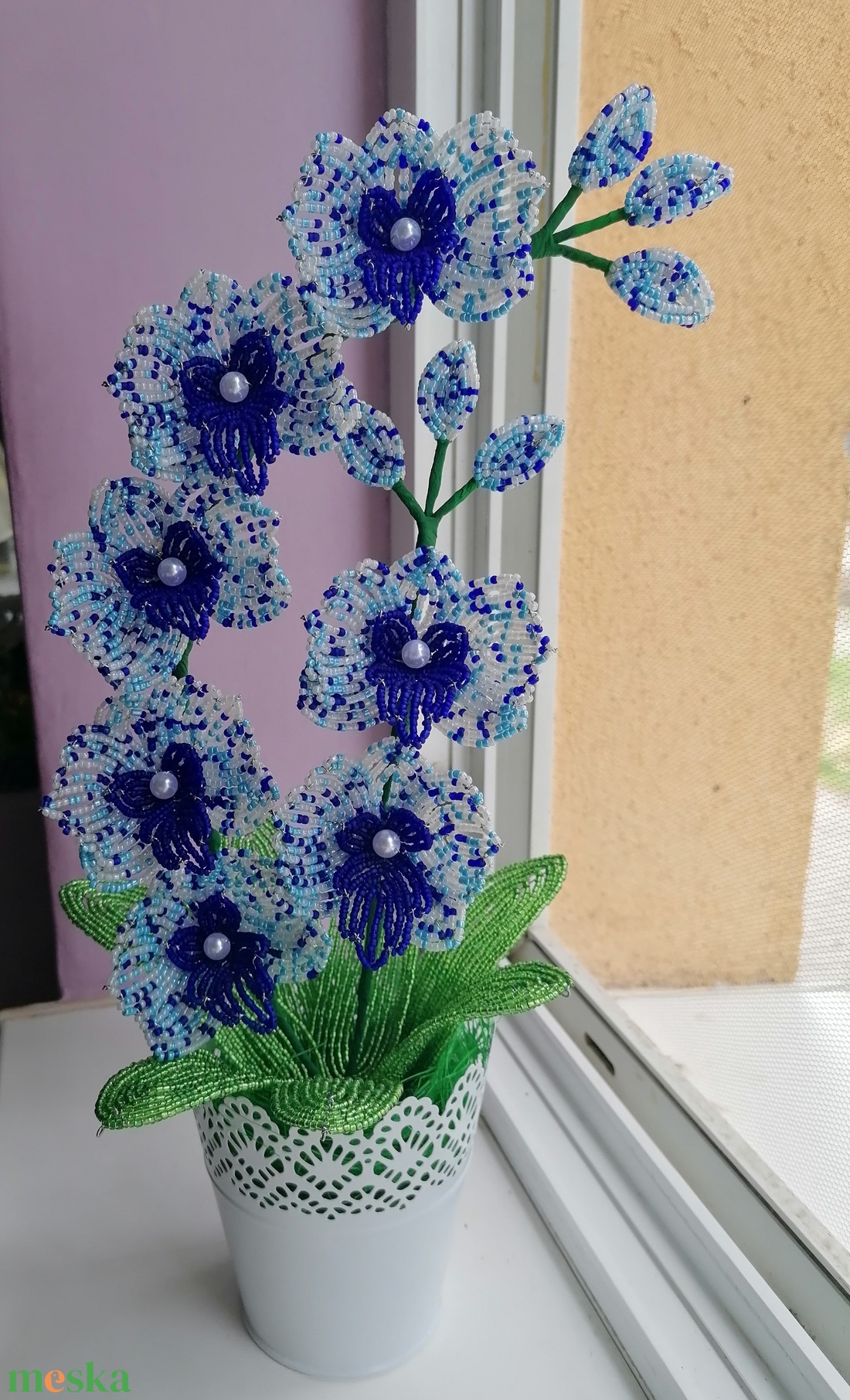 Gyöngyből készült orchidea - otthon & életmód - virágdekoráció - virágdíszek - asztali virágdísz - Meska.hu