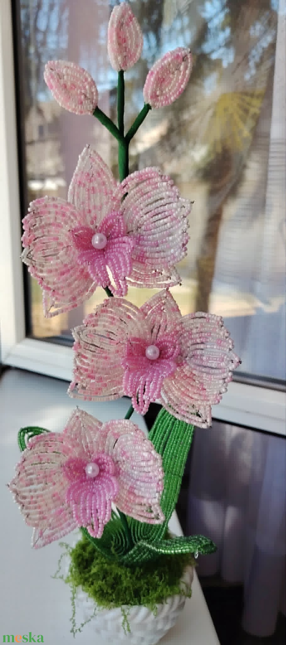 Gyöngyből készült orchideák - otthon & életmód - virágdekoráció - virágdíszek - asztali virágdísz - Meska.hu