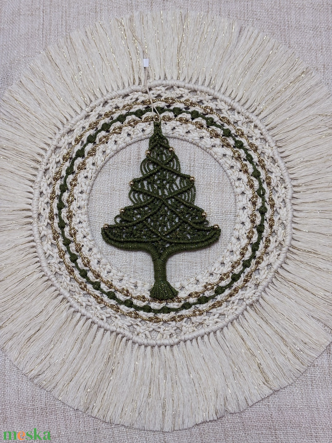 Smaragdfényű Ünnep � prémium makramé kopogtató (54 cm) - otthon & életmód - dekoráció - ajtó- és ablak dekoráció - ajtódísz & kopogtató - Meska.hu