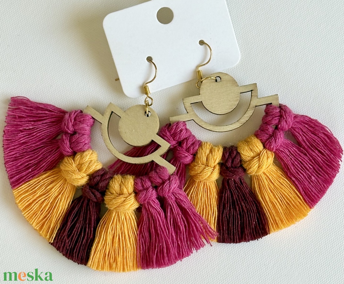 Makramé boho fülbevaló - ékszer - fülbevaló - lógós kerek fülbevaló - Meska.hu