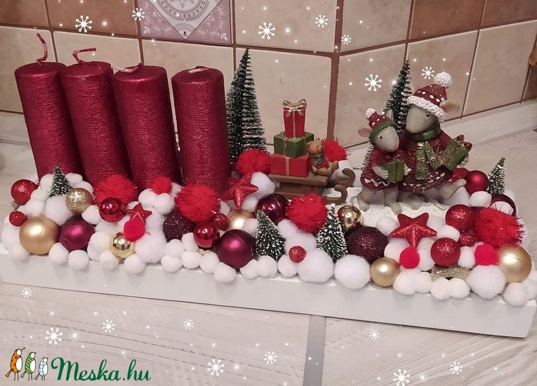Egérkés adventi fatál - karácsony - adventi díszek - adventi asztaldísz - Meska.hu