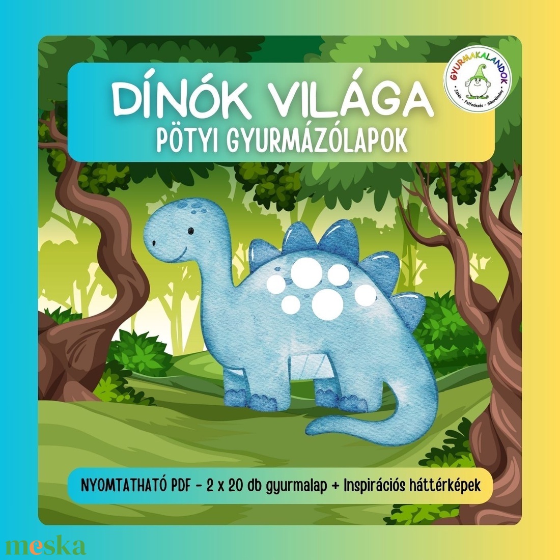Dínós PÖTYI Gyurmakalandok - Kézügyesség- és készségfejlesztő NYOMTATHATÓ gyurmázólap csomag- Már 2-3 éves kortól - játék & sport - készségfejlesztő és logikai játék - szín és formaválogató játékok - Meska.hu