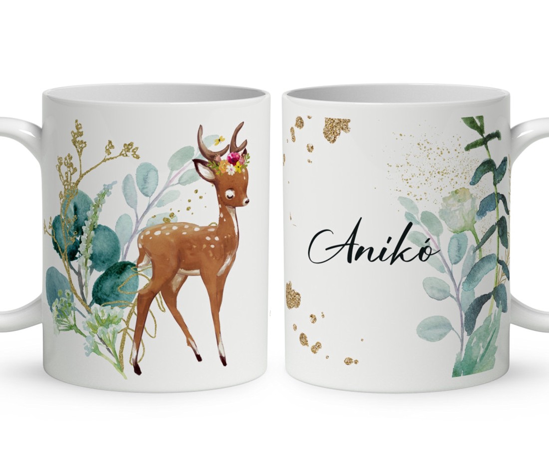 Kérd a neveddel - Tündéri őzike mintás bögre - otthon & életmód - konyhafelszerelés, tálalás - tálalás - bögre & csésze - Meska.hu