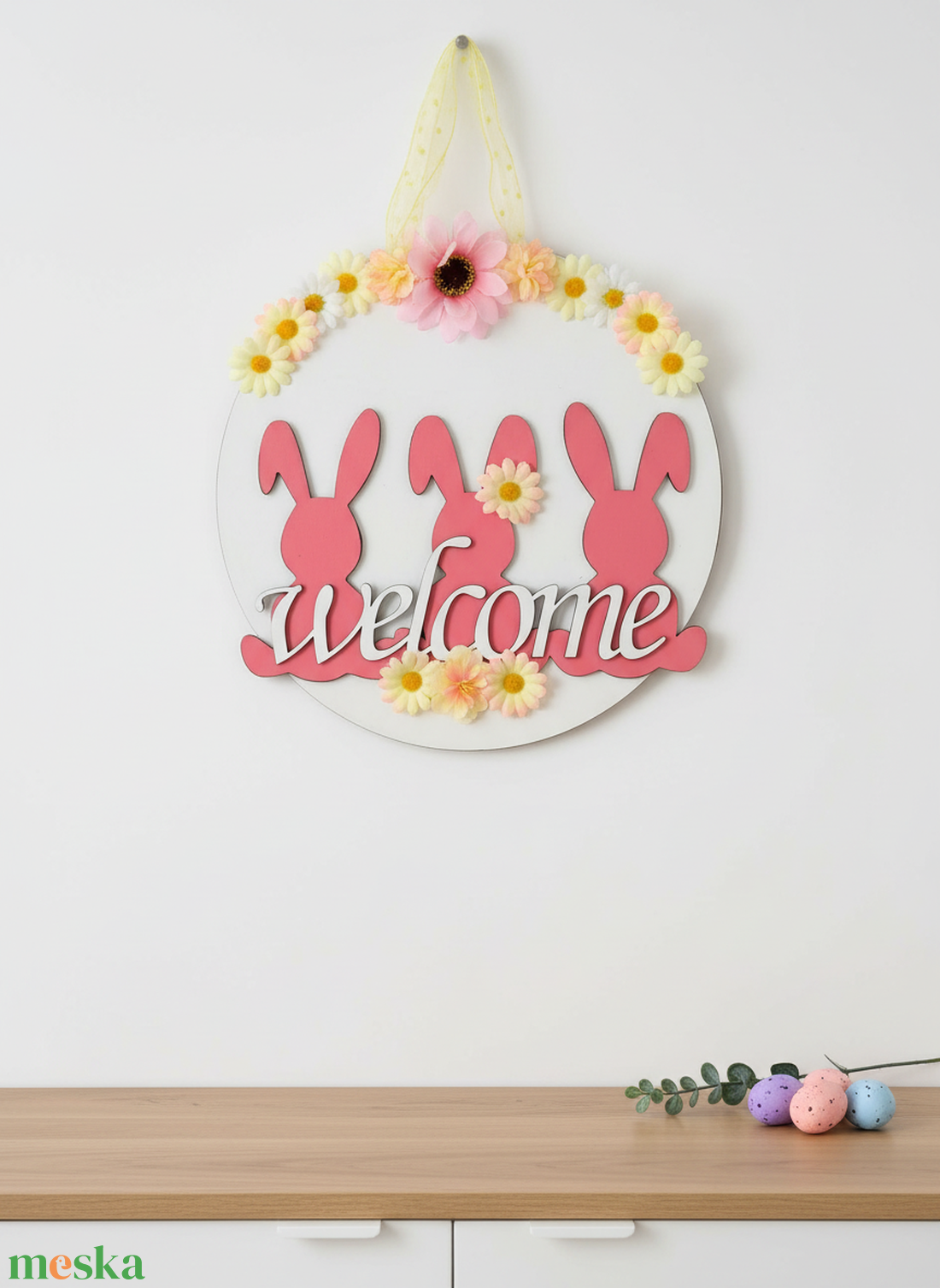 Húsvéti kopogtató virágos - ünnepi díszek, dekorációk - húsvéti díszek és dekorációk - húsvéti ajtódísz, kopogtató - Meska.hu