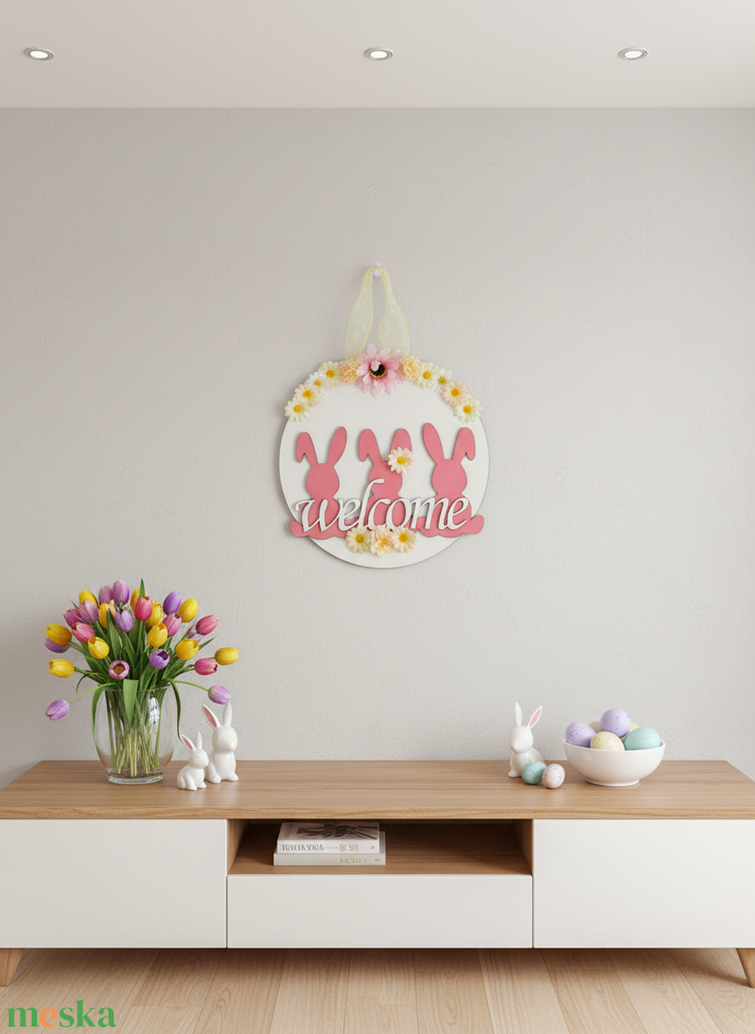 Húsvéti kopogtató virágos - ünnepi díszek, dekorációk - húsvéti díszek és dekorációk - húsvéti ajtódísz, kopogtató - Meska.hu