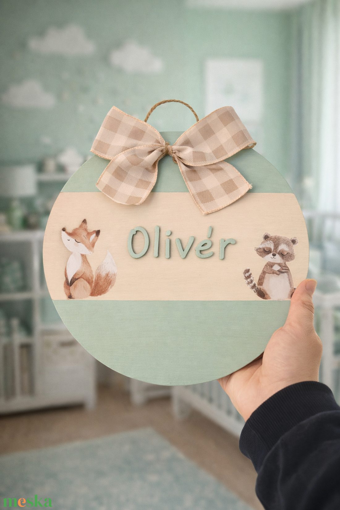 Zöld névtábla - baba - mama - babaszoba dekoráció - babanév dekoráció - Meska.hu