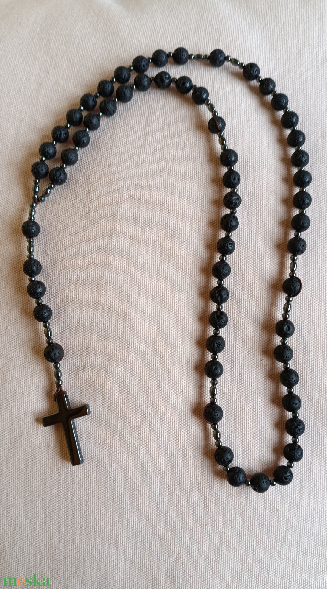 Lávakő rózsafüzér  - ékszer - nyaklánc - gyöngyös nyaklánc - Meska.hu