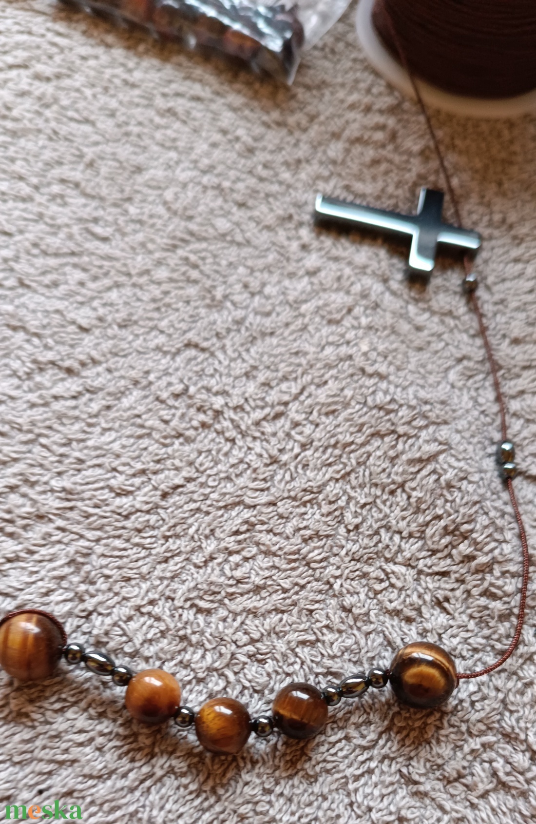 Rózsafüzér fűzött (Tigrisszem) - ékszer - nyaklánc - hosszú nyaklánc - Meska.hu