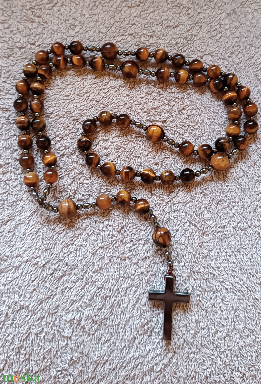 Rózsafüzér fűzött (Tigrisszem) - ékszer - nyaklánc - hosszú nyaklánc - Meska.hu