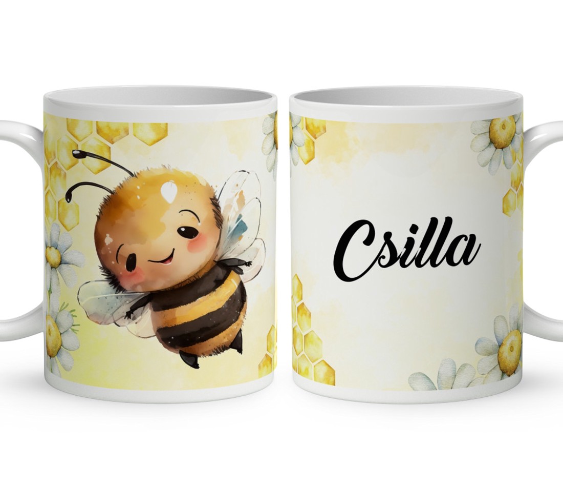Névvel kérhető - Mosolygós méhecske mintás bögre - otthon & életmód - konyhafelszerelés, tálalás - tálalás - bögre & csésze - Meska.hu