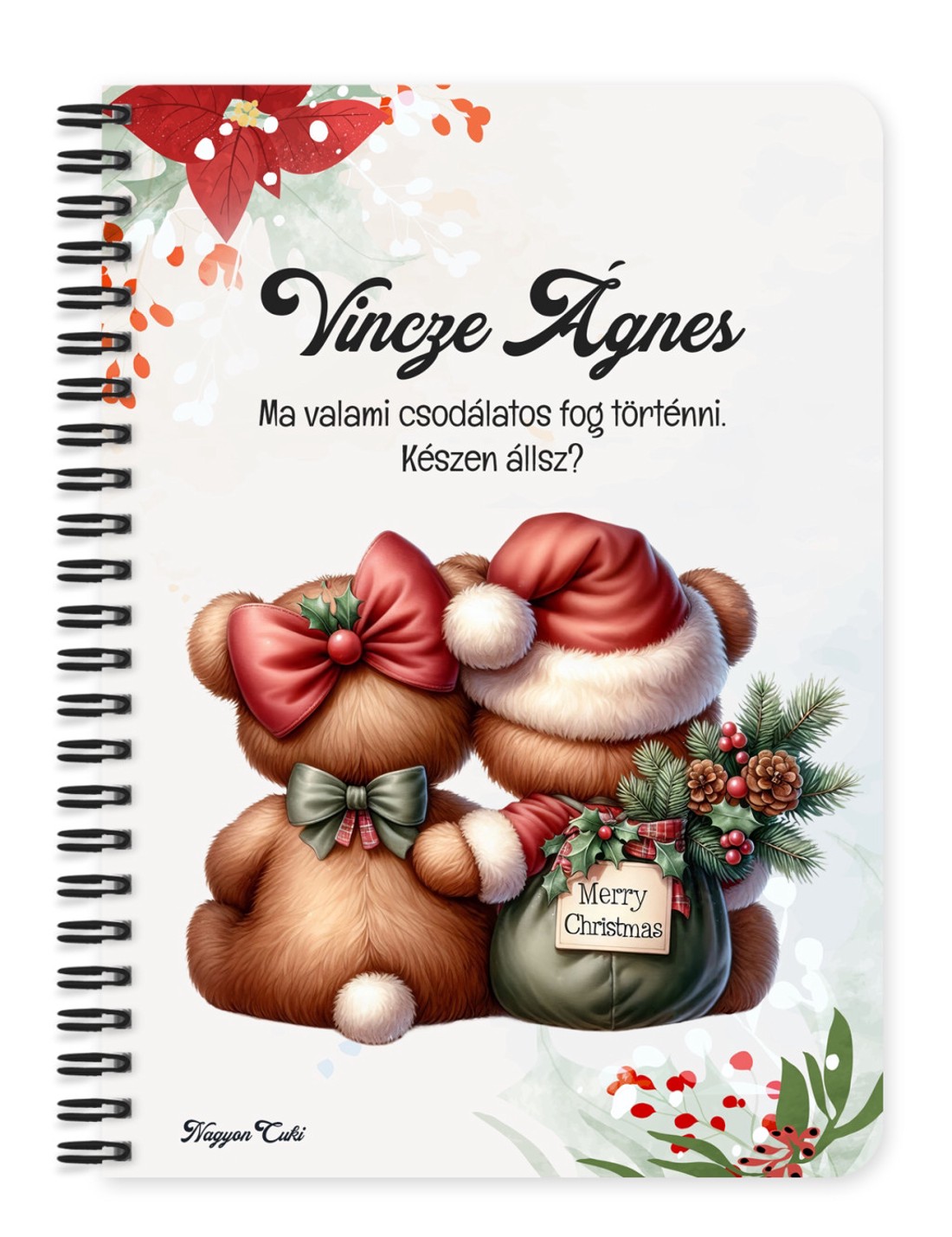 Személyre szabható - Karácsonyi Teddy maci - együtt (tábla) mintás A5-ös füzet - otthon & életmód - papír, írószer - jegyzetfüzet & napló - Meska.hu