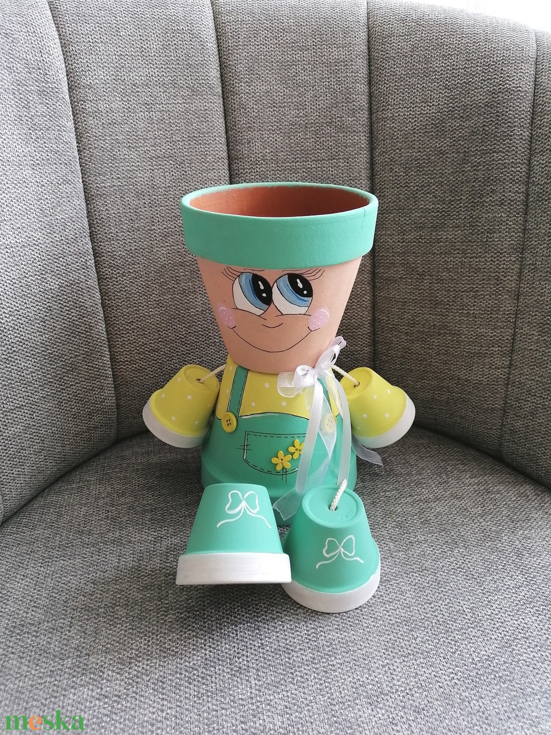 Sárga - zöld cserépbaba  - otthon & életmód - dekoráció - dísztárgy - Meska.hu